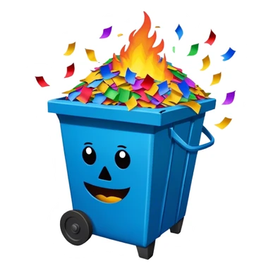 Dumpster fire piñata with confetti sticker