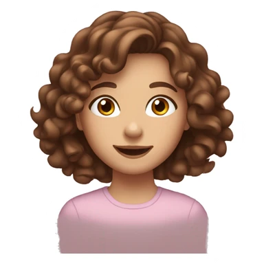 teen girl with long brown curly hair, brown eyes, waving to the camera sticker