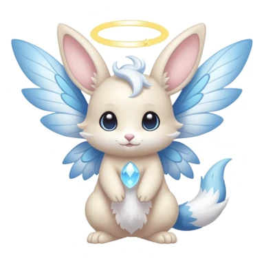 White pastel cute adorable kawaii divine winged angelic furry fairy-Fakémon-Minccino-Meowstic-hybrid-fusion (full body) sticker