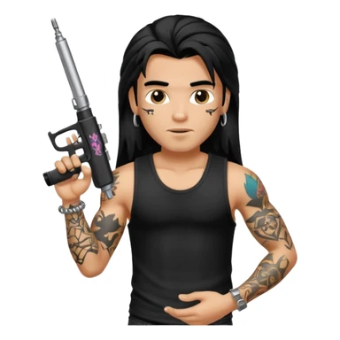 a pretty male bratz tattoo artist with long mullet black hair sticker
