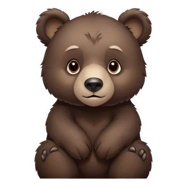 Cinematic Noble bear cub Portrait Emoji, Poised and regal, with a large, imposing build and a thick, well-groomed rich dark brown fur, deep-set soulful eyes, Simplified yet sharp and sophisticated features, highly detailed, glowing with a soft, dignified glow, high shine, intelligent and formidable, stylized with an air of wild majesty, focused and attentive, soft glowing outline, capturing the essence of a watchful and commanding guardian, so majestic it feels as though it could lumber out of the screen with effortless authority! sticker