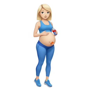 Woman blonde hair tank top blue leggings pregnant belly holding a pump bigger hips sticker