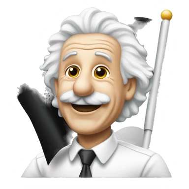 happy albert einstein holding black and white finish flag in one hand sticker