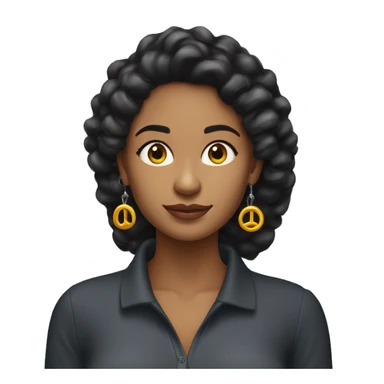 Mujer morena con pelo negro largo con pendientes circulares con sueter polo negro  sticker