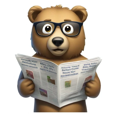 bear standing in swimming pool wearing glasses reading newspaper sticker