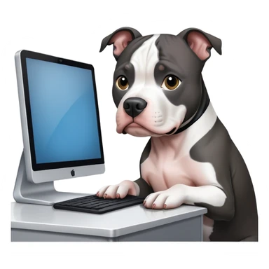 Black and white pitbull behind computer sticker