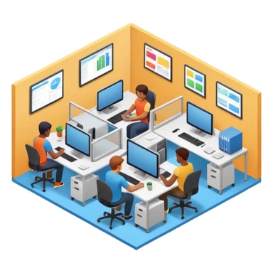 office room of programmers isometric sticker