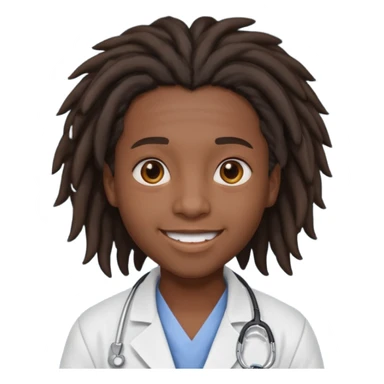 make me a black darkskin doctor with mid head lenghtdreads, he is a teen, no face hair, make him happy sticker