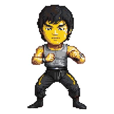 Bruce Lee in iconic fighting pose, martial arts legend sticker