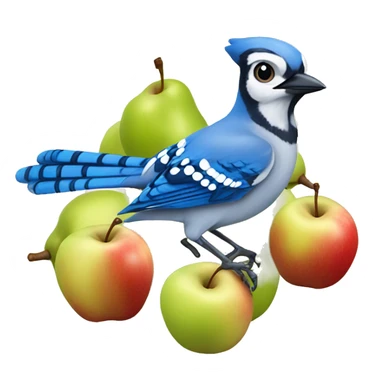 Blue jay with pears and apples sticker
