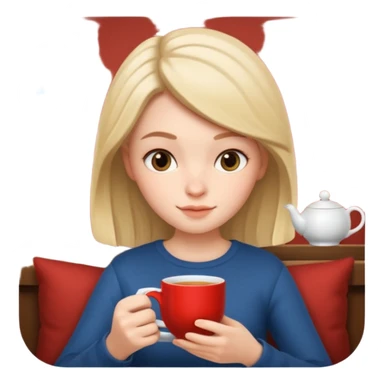 girl reading a book and drinking tea, memoji iphone style, cozy vibe sticker