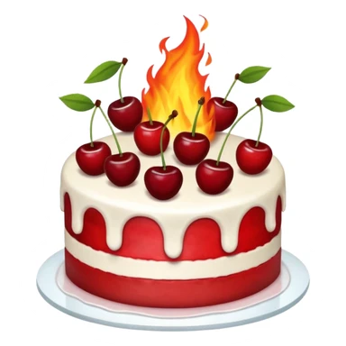 CAKE on fire, and fire behind it as well. cherries on the cake sticker