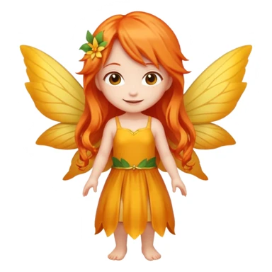 fairy with long orange hair, yellow wings, red dress, happy, chibi full body sticker