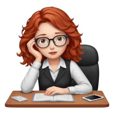Pretty model, brown eyes, soft red wavy hair, falling asleep at desk sticker
