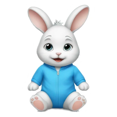Anxious baby rabbit in blue bodysuit sticker