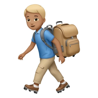 Special needs kid with a rolling backpack. The backpack has wheels and is being rolled behind the kid. The kid is pulling the backpack. Like a suitcase.  sticker
