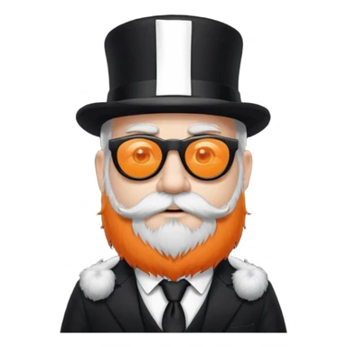dwarf with a beard, a hairy body black sunglasses and a black top hat on his head. He also has a black tie on his chest. His nose is orange and his skin is pale white. sticker