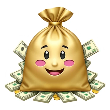 Luxury 3D emoji, overflowing money bag, stacks of cash, premium lighting, rich glossy look, ultra clean, transparent background


 sticker