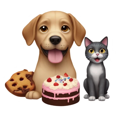 Dog with a cat eating cake sticker