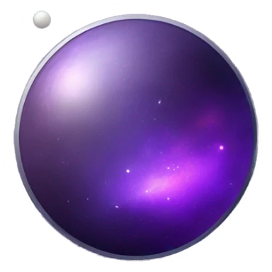 a cartoonish space-themed coin with a purple planet on it sticker