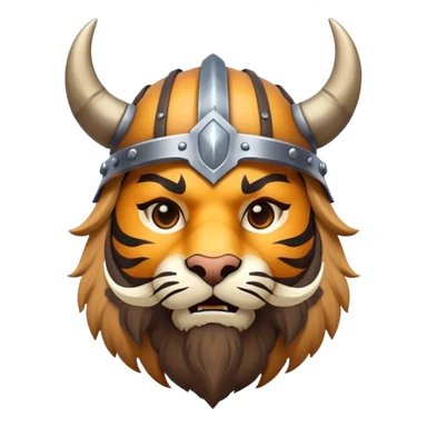 viking tiger face with horned helmet and beard for Twitch emote sticker