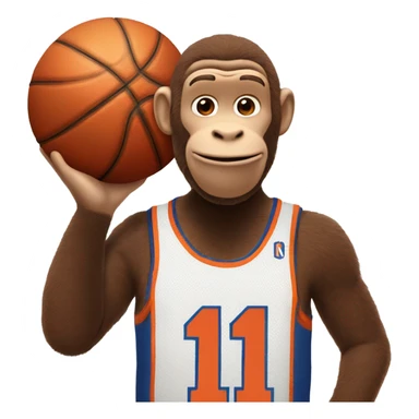 Curious George wearing a knicks jersey number 11, holding a basketball  sticker