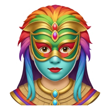 mask, wearing ancient custome, rainbow sticker