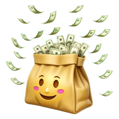 

3D emoji style, big bag of money, flying dollar bills, rich casino vibe, smooth lighting, high detail, clean edges, transparent background



 sticker