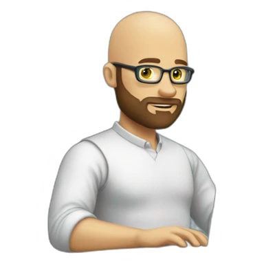 bald developer with beard typing on his computer sticker