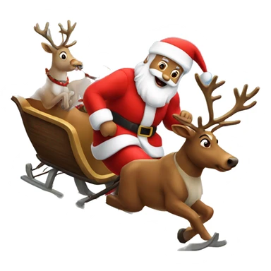 Santa in sled with reindeer flying across sky  sticker