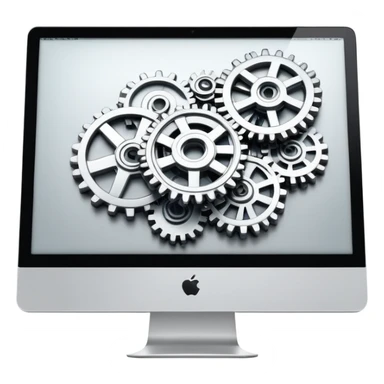 iMac computer with gears on the screen sticker