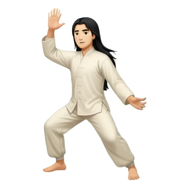 homme au cheveux long qui pratique le qi gong, en habits noirs ou blancs, qui pousse la montagne sticker