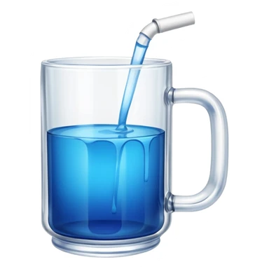 A large clear glass mug with a bright blue liquid inside.  Make the mug thicker and white/clear, not blue. beer stein. Handle is not blue. The walls of the mug are very thick and white. Only one handle. No actual beer. Can of redbull sticking out of too sticker