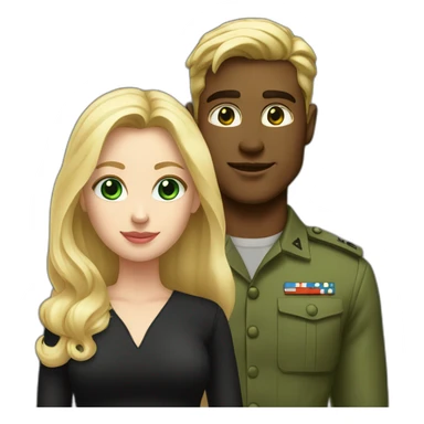 army blond white man and blond long hair girl with green eyes in black dress sticker