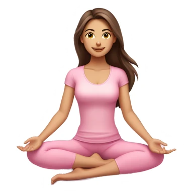 Brunette long hair and brown eyes yoga beautiful girl in light pink pink pink clothes sitting on a yoga mat sticker