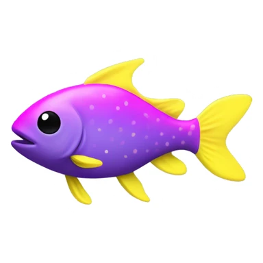 tiny fish with purpleish pink front face and half front of body, neon yellow back half and black dot on top fin sticker