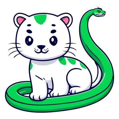 Minimalist Maya-style jaguar and snake as message symbols, white and deep green only, flat design with clean lines sticker