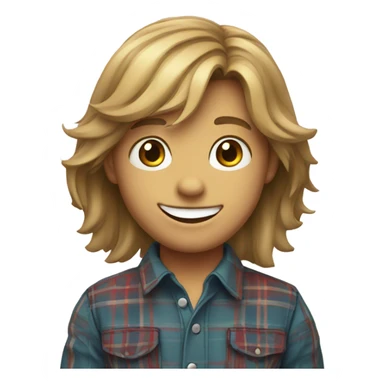 smiling boy with long hair in plaid shirt sticker