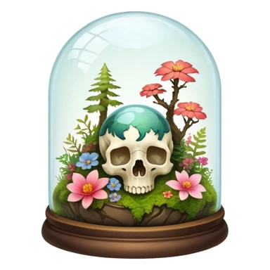 Mystical woodland glass-dome-terrarium-globe with moss and an animal skull and flowers inside  sticker