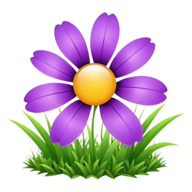 purple flower in a grassy area with a bright sun in the sky, fish eye lens effect sticker