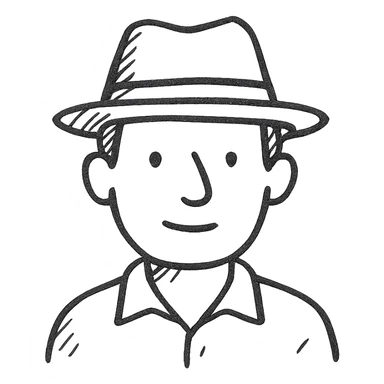 hand drawn outlined icon of a man with a hat sticker