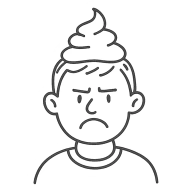 hand-drawn outlined icon of a man with poop on his head sticker