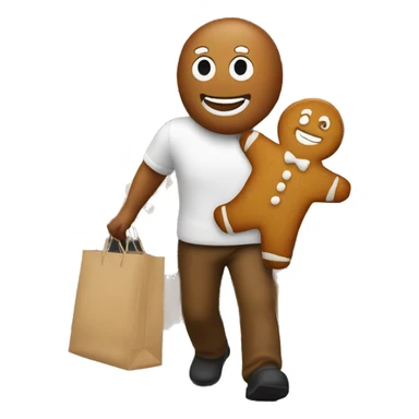A gingerbread man carrying grocery bags sticker