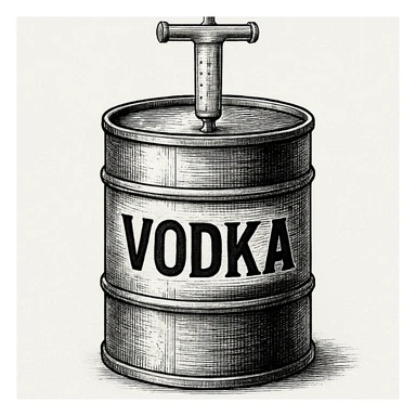 нарисуй в такой форме, как во вложении бутылку водки, но чтобы она была похожую на бочку нефти, в стиле как во вложении второе фото sticker