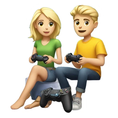Blonde Girl and Blonde Boy playing PlayStation  sticker