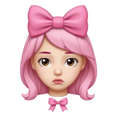 Pouting face emoji with pink bow on head sticker