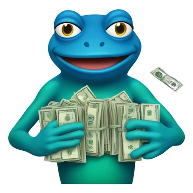 blue pepe frog holding a pile of cash sticker