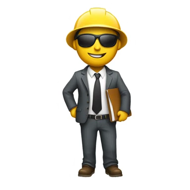 Engineer emoji with suit and hard hat white holding folder smiling and shades and safety jacket sticker