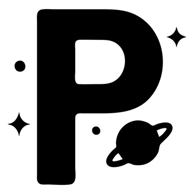 Make an icon with a skinny letter P with a cosmic style sticker