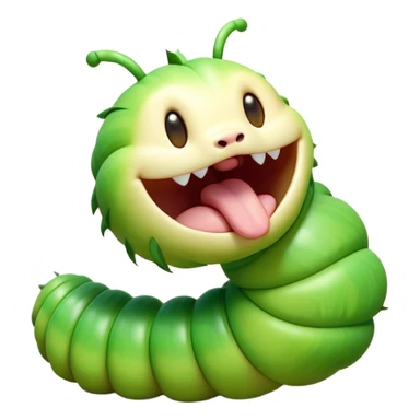 Cinematic Realistic Cute Yawning Caterpillar Portrait Emoji, Head tilted slightly with a dramatic, wide-open yawn, showcasing a soft, downy segmented body in vivid green with subtle drooping and half-closed, drowsy eyes, rendered with intricate natural texture and gentle shadows, high shine, relaxed yet expressive, styled with a dash of woodland charm, soft glowing outline, capturing the essence of a sleepy yet affectionate caterpillar that appears ready to stretch out and rest among the leaves! sticker